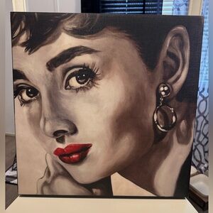 Audrey Hepburn Iconic Picture Pop Art Black and White Red Lips 15.5 X 15.5